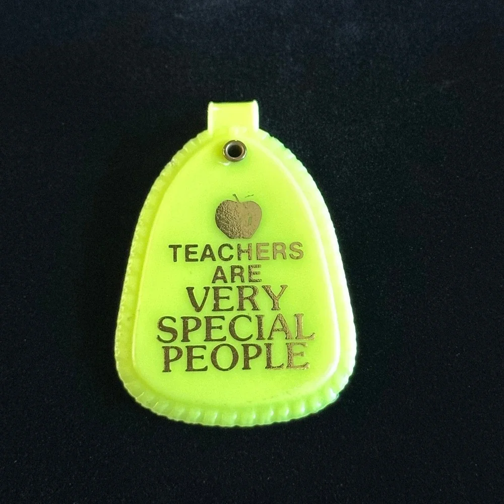 Vintage Neon Yellow Teachers Are Very Special People Plastic Keychain Fob Retro